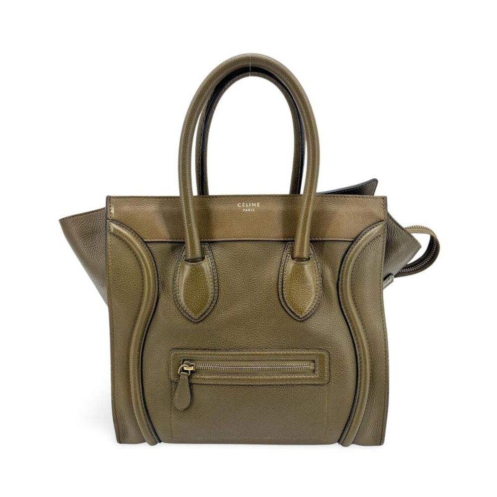 Celine Drummed Calfskin Micro Luggage Bag Khaki